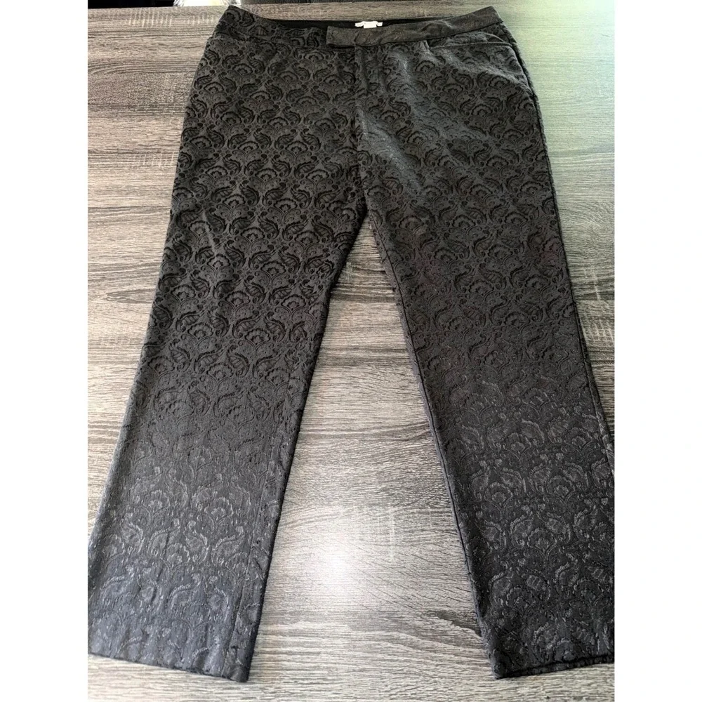 Bar III Front Row Womens XL Black Damask Jacquard Straight Leg Trousers Pants